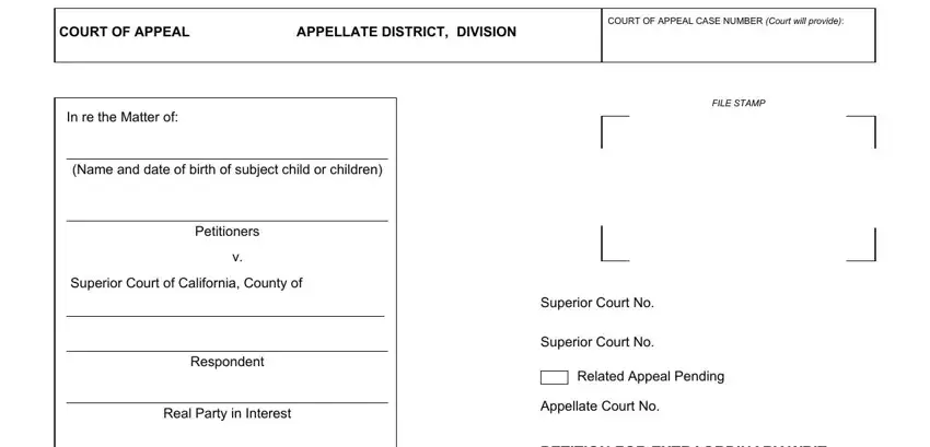 Filling out part 1 in writ extraordinary petition