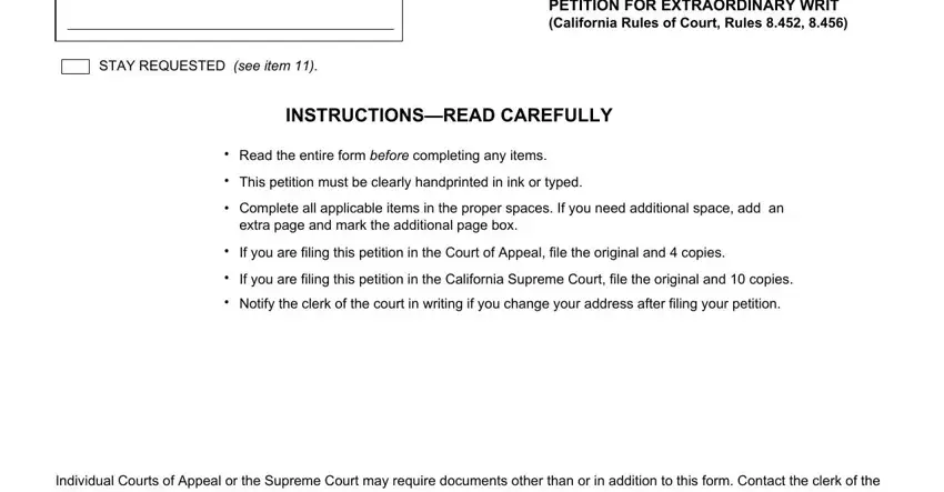 Filling in section 2 in writ extraordinary petition