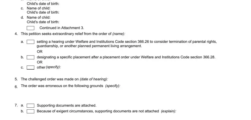 Completing section 4 in writ extraordinary petition