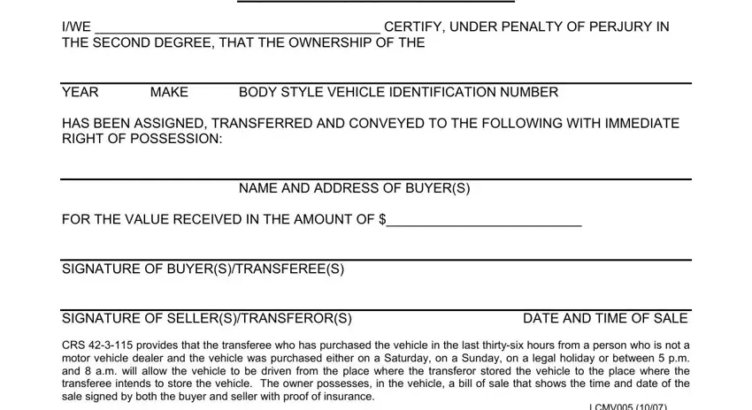 Stage no. 1 for submitting colorado sale motor vehicle