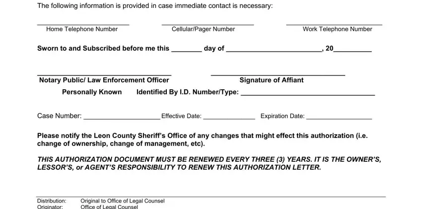 Work Telephone Number, Sworn to and Subscribed before me, and The following information is in prohibiting