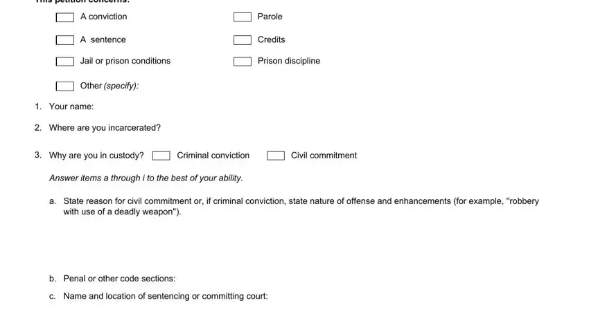 Stage no. 2 in filling in form writ habeas corpus