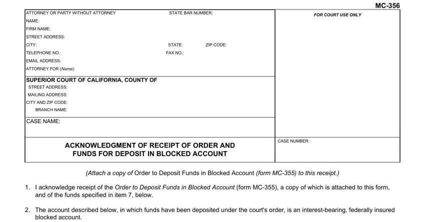 Completing section 1 in acknowledgment order search