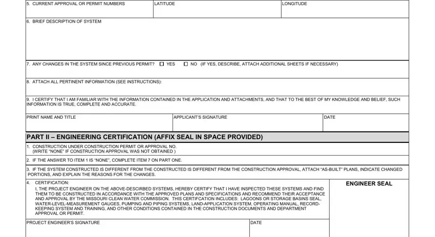 ANY CHANGES IN THE SYSTEM SINCE, IF THE ANSWER TO ITEM  IS NONE, and PART II  ENGINEERING CERTIFICATION inside Geologic