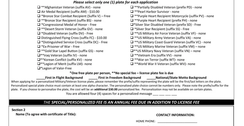 Stage number 1 in submitting nc partially disabled veteran license plate