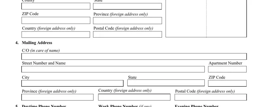 Apartment Number, State, and Street Number and Name of INA