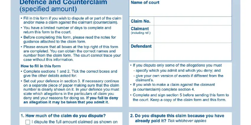 Filling in section 1 in n9b defence form
