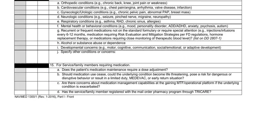 disruptive behavior or result in a, NAVMED  Rev  Part I  Front, and a Does the patients medication inside navmed 1300 1 pdf fillable