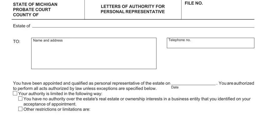 Part no. 1 for completing letter of authority probate