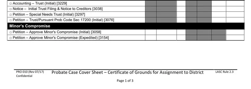 Page  of, Petition  Appoint Conservator of, and Probate Case Cover Sheet in california grounds district