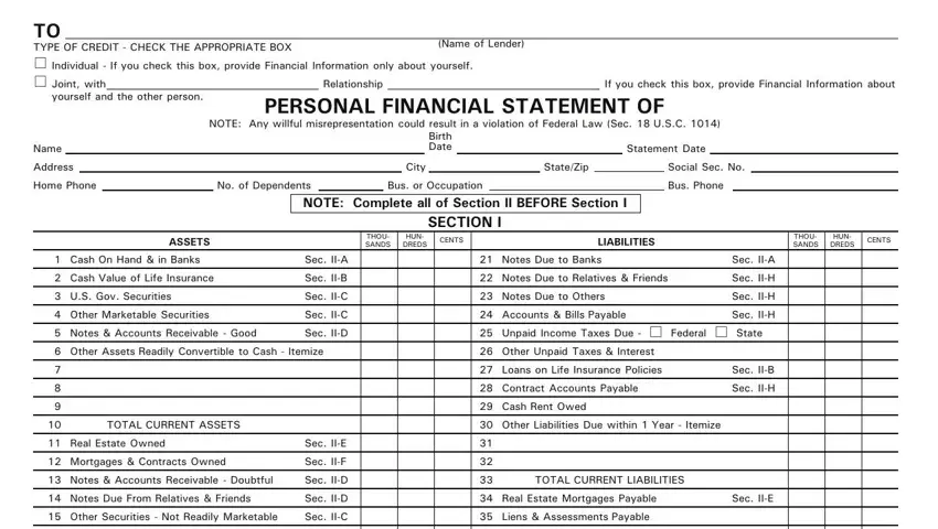 Filling out section 1 in bankers systems forms