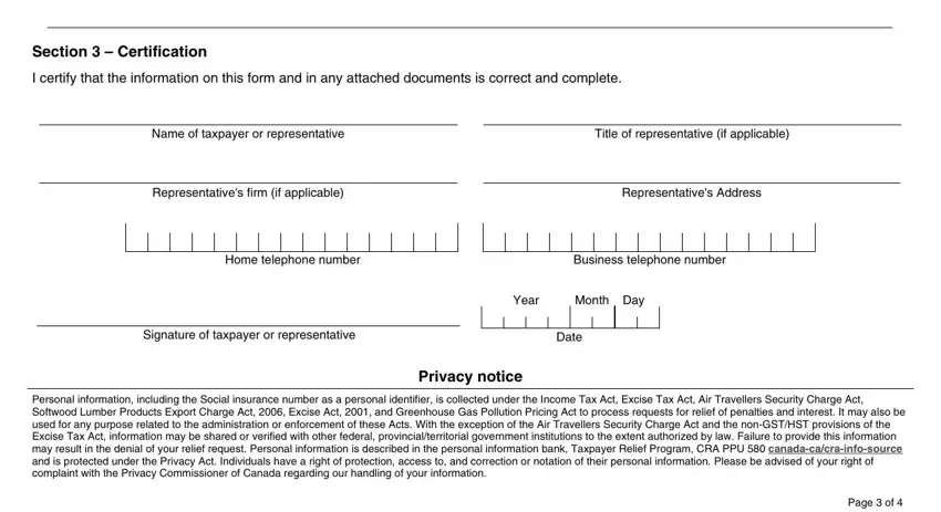 Step number 5 for completing cra tax relief form
