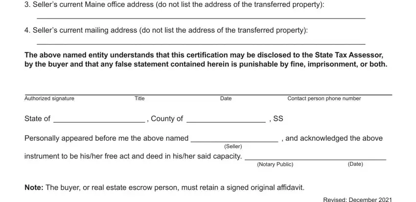 Revised December, Title, and Contact person phone number in maine rew forms