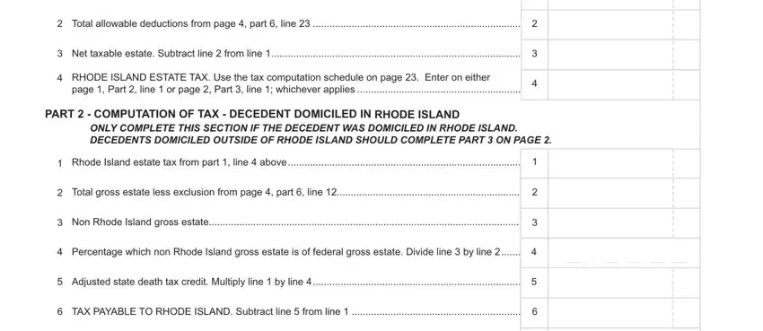 Step # 2 of filling in rhode island estate tax return