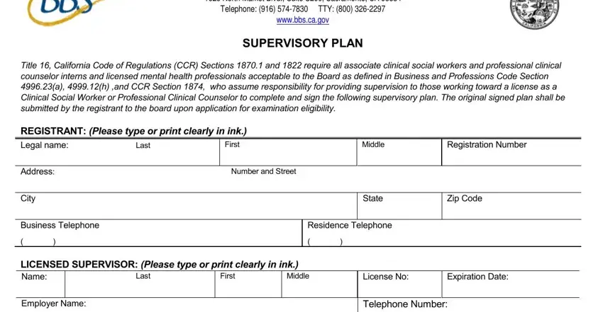 Completing section 1 in plan supervision
