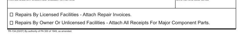 TRA  By authority of PA  of  as, Repairs By Owner Or Unlicensed, and DATE REPAIRS COMPLETED of tr 13b michigan