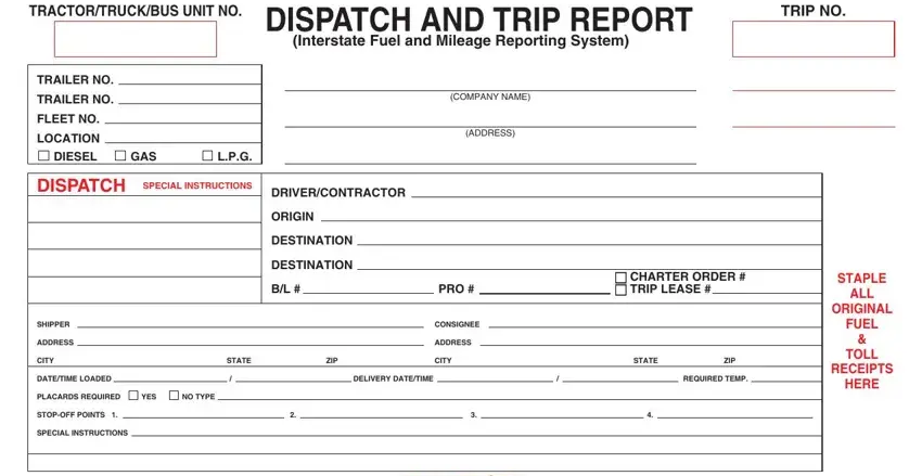 Completing segment 1 of blank truck trip report