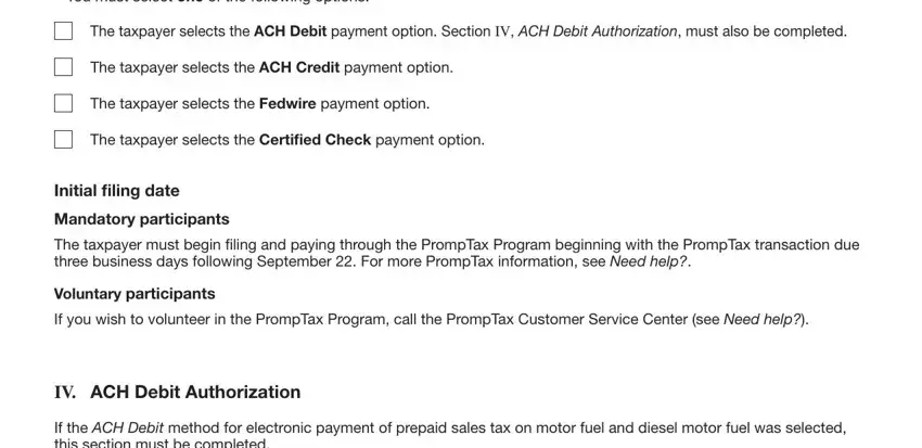 The taxpayer selects the ACH, Refer to PrompTax information on, and The taxpayer selects the Certiﬁed of NYS