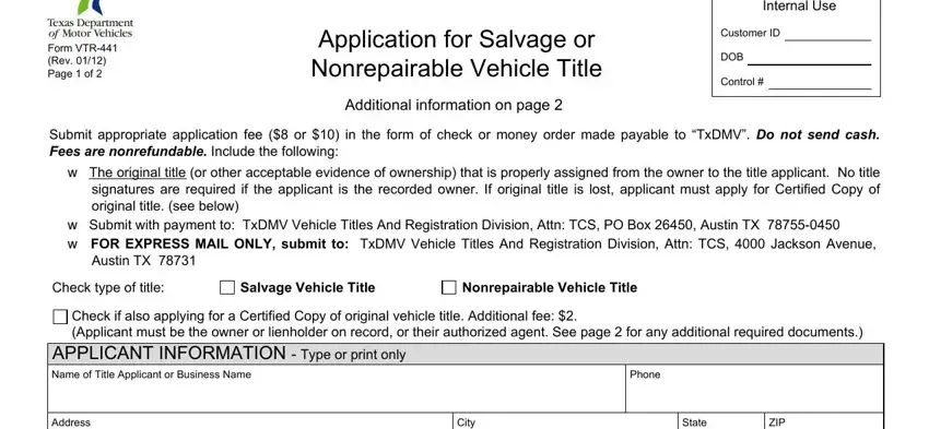 Part number 1 for filling out Form Vtr 441