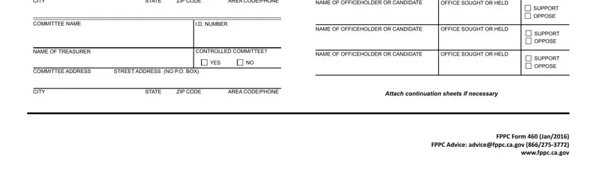 STREET ADDRESS NO PO BOX, OFFICE SOUGHT OR HELD, and COMMITTEE ADDRESS in form candidate making