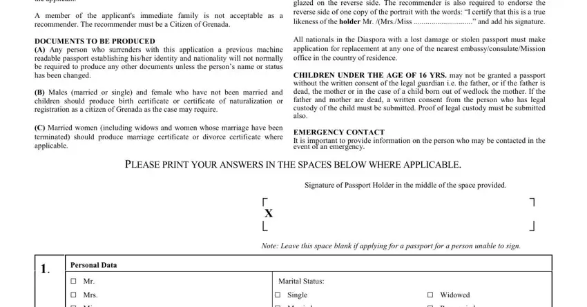 Filling in segment 1 in grenada form