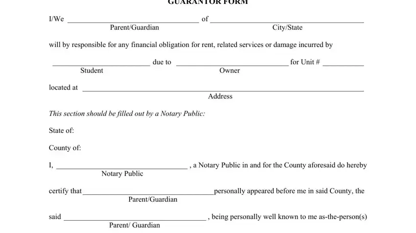 Filling in section 1 in garantor form