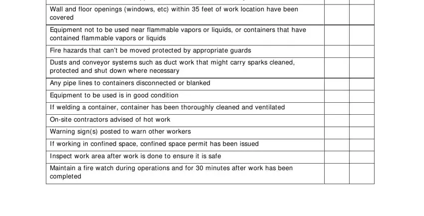 Step number 2 of filling in hot work permit template