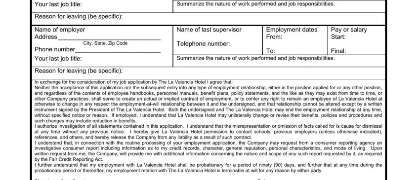 Filling in segment 4 in hotel application form template