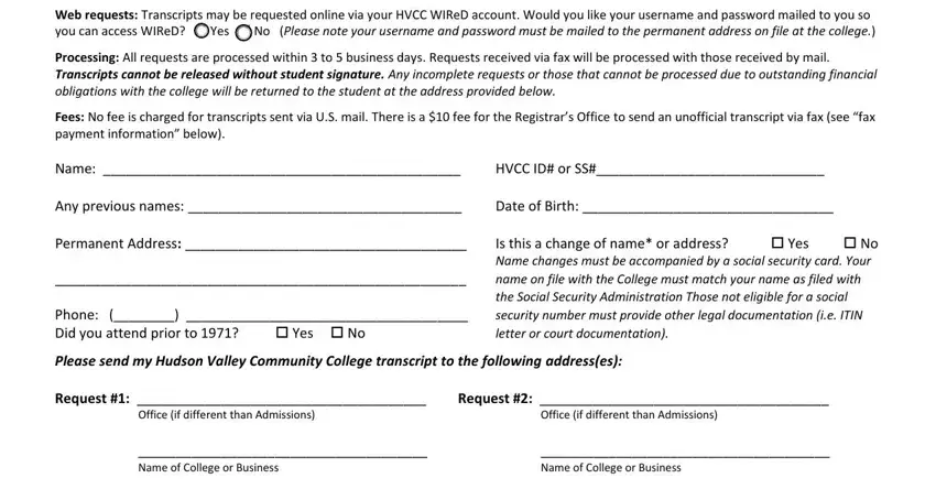 Step no. 1 for filling in hvcc request get