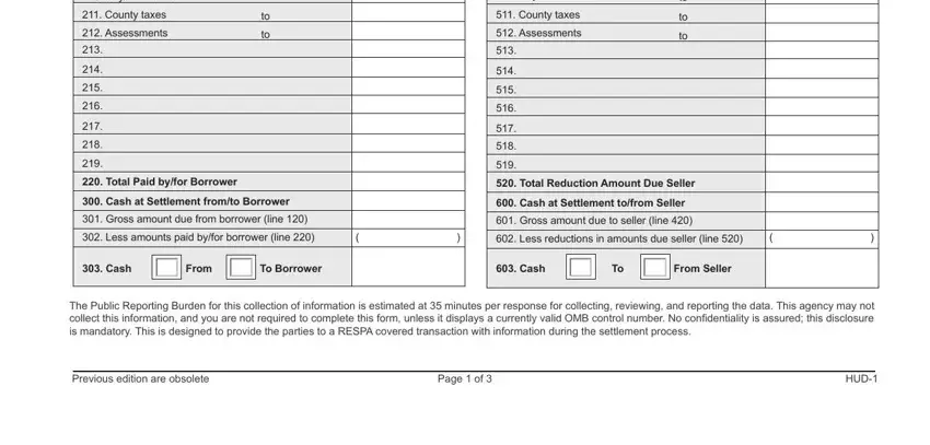 Assessments, Citytown taxes, and Less reductions in amounts due in Hud Statement Online Form