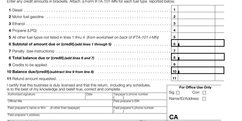 Stage no. 2 for filling in ifta quarterly fuel use tax return