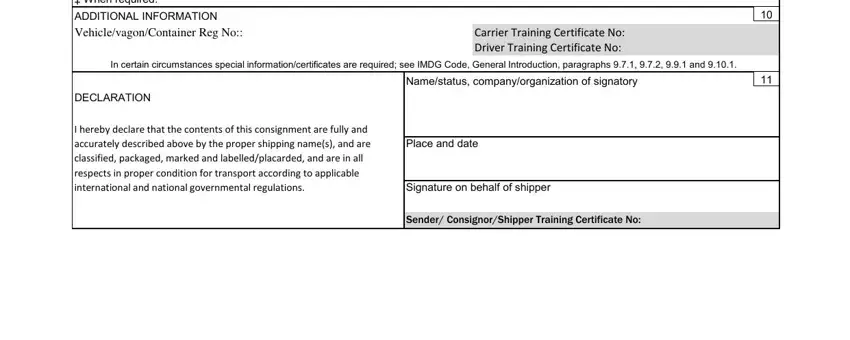 Stage # 3 in filling out imo form