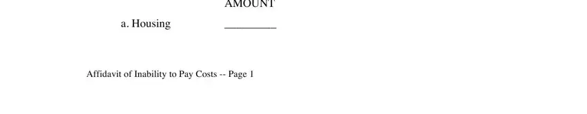 a Housing, Affidavit of Inability to Pay, and AMOUNT of paperwork for inability to pay ticket