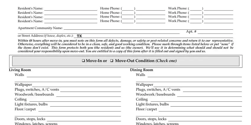 The way to fill out move in condition form portion 1
