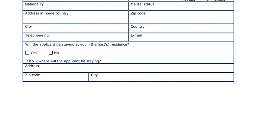 If no  where will the applicant be, Male, and Information concerning the visa in invitation form visa
