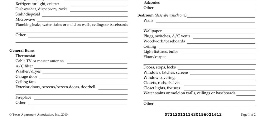 Page  of, Texas Apartment Association Inc, and Bedroom Walls of move in condition form