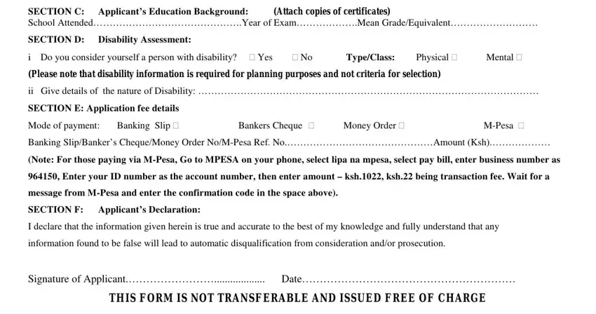 SECTION D Disability Assessment, TypeClass, and Money Order cid in kmtc application deadline