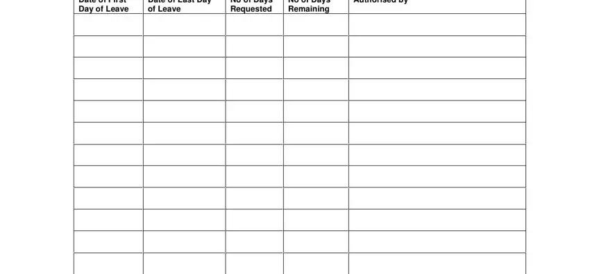 Date of Last Day of Leave, No of Days Requested, and No of Days Remaining inside leave card for employees