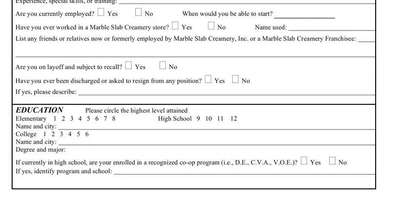 Stage # 2 in filling out marble slab careers