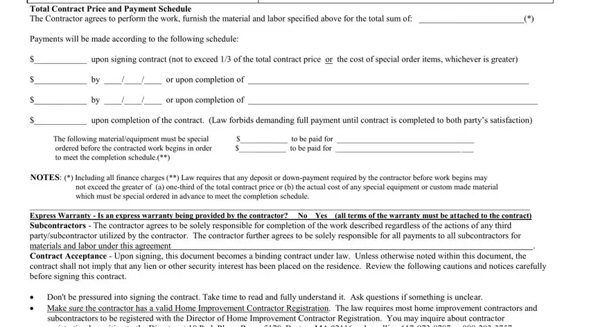 Step number 2 of filling in massachusetts contract contractor