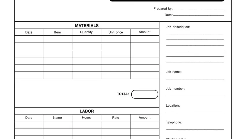 Completing part 1 in material record form