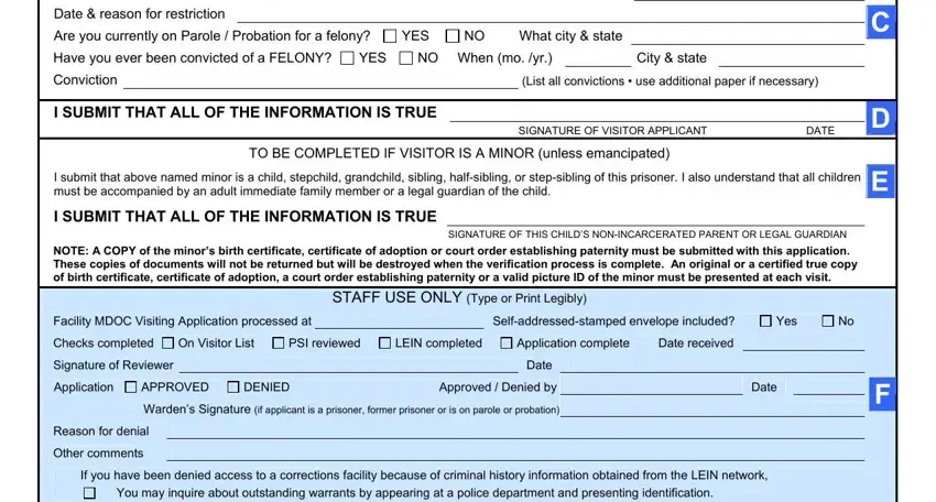Stage # 2 for filling out michigan department of corrections visitor application