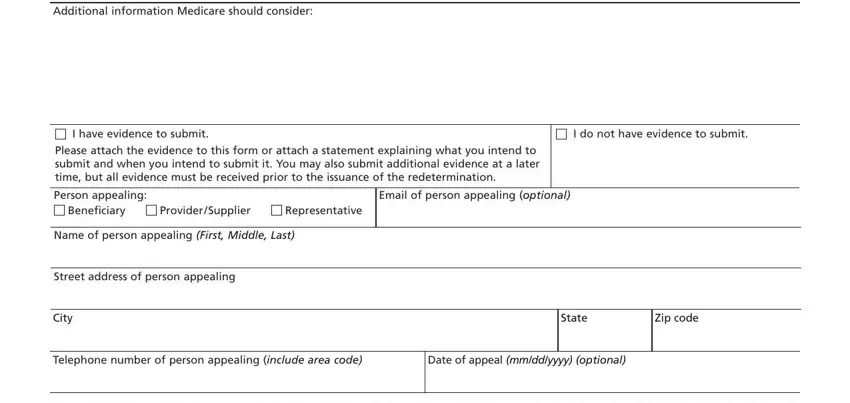 Zip code, Provider Supplier, and Email of person appealing optional inside cms20027