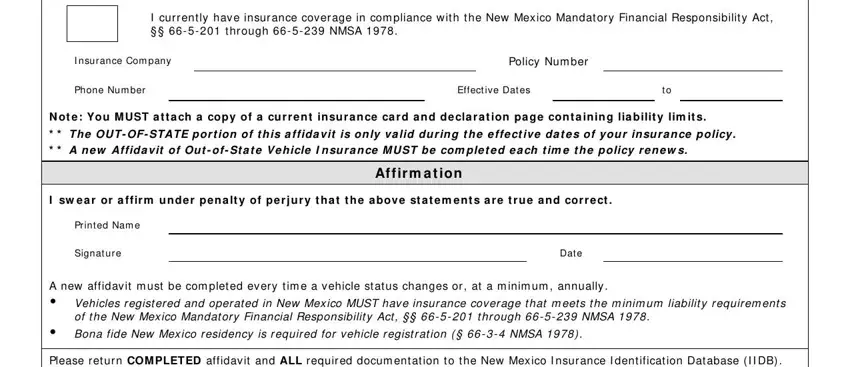 Phone Nu m ber, Policy Num ber, and Effect ive Dat es in nm mvd affidavit