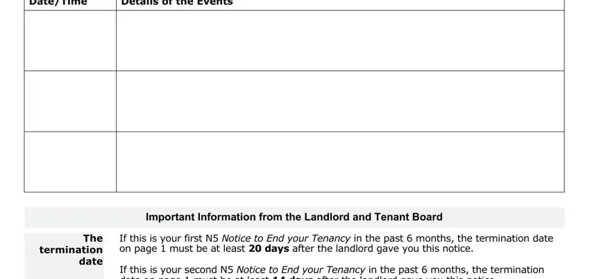 The termination date, Details of the Events, and If this is your first N Notice to of n5 ontario