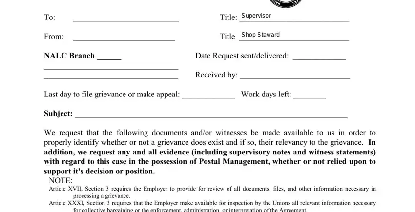 Filling out section 1 of official request for information nalc