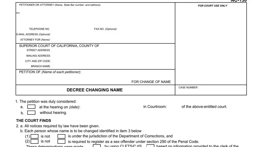 Stage number 1 in filling out form nc 130