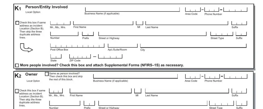 Mr Ms Mrs, Local Option, and Last Name in form nfirs