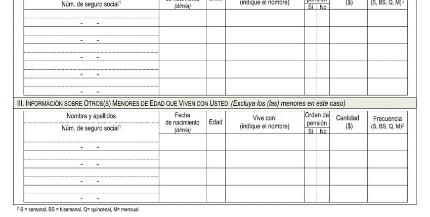 Filling in section 4 of planilla de información personal y económica