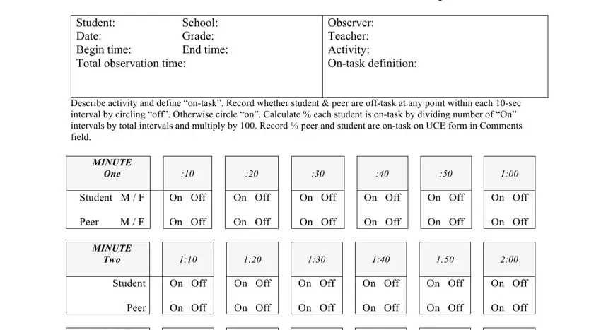 Filling in section 1 in on task off task observation